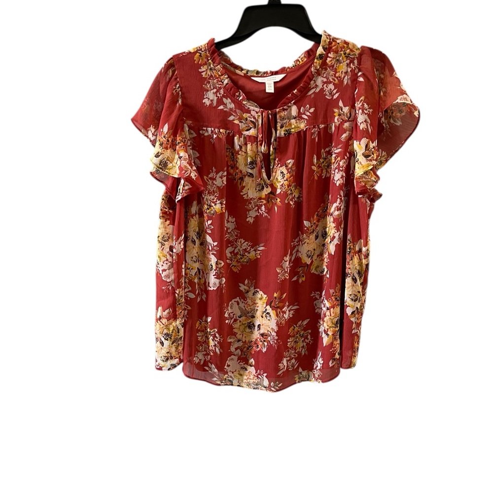 Lauren Conrad orange and yellow Floral Blouse‎ Size 0X boxGE